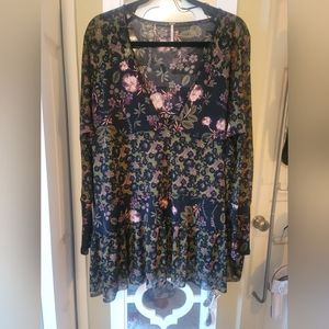 Free People Isabella tiered black/orange Prints Shirt /dress  M